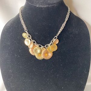 Silver necklace with brown desk, and copper and gold and silver $15